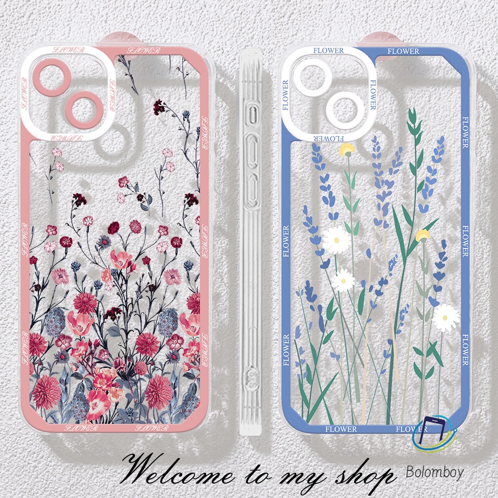 กันกระแทก คู่เคสมือถือ For iphone 15 11 12 13 14 pro max XR 7 8 plus X XS โปร่งใส อ่อนนุ่ม เคสโทรศัพท์ ดอกไม้ ลาเวนเดอร์