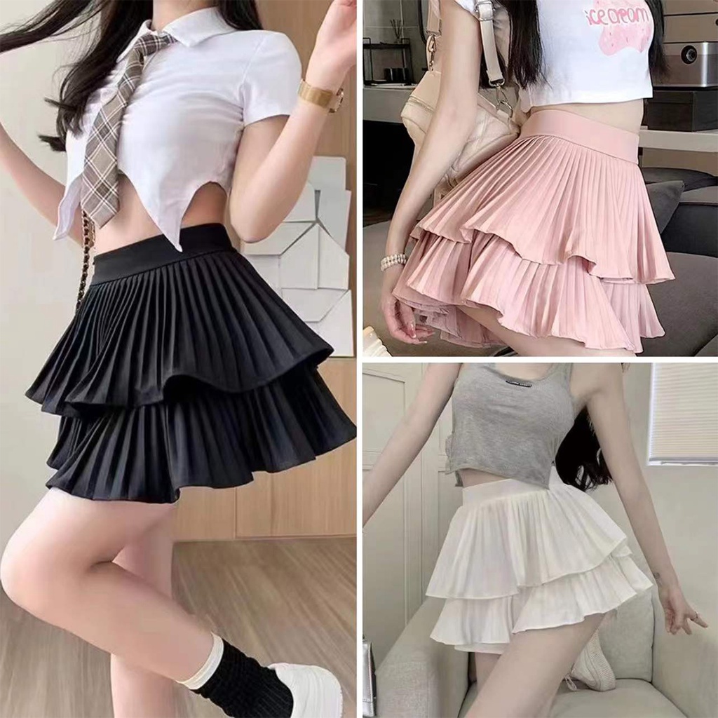 กระโปรงสั้นสีพาสเทลน่ารักสดใสกระโปรงสั้นอารมณ์ฝรั่งเศส