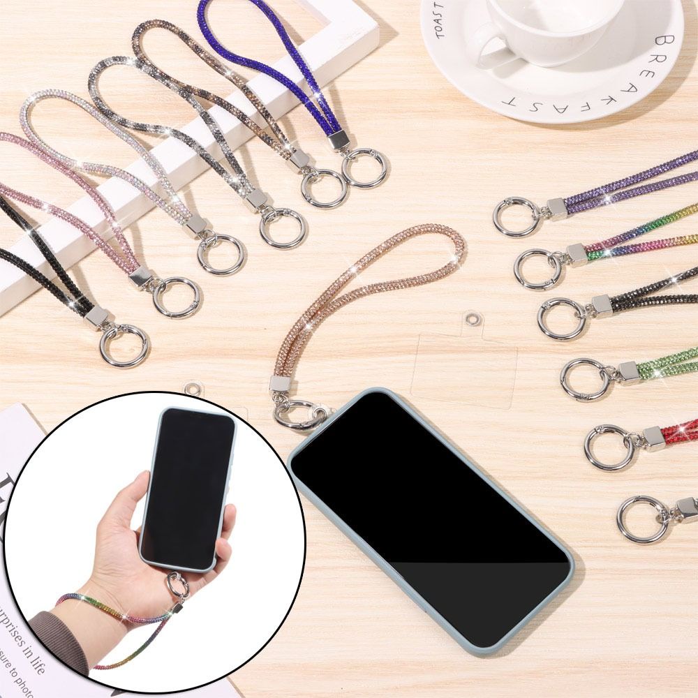 สายคล้องข้อมือ ประดับเพชรคริสตัล พลอยเทียม กันหาย สําหรับห้อยโทรศัพท์มือถือ - รูปที่ 3