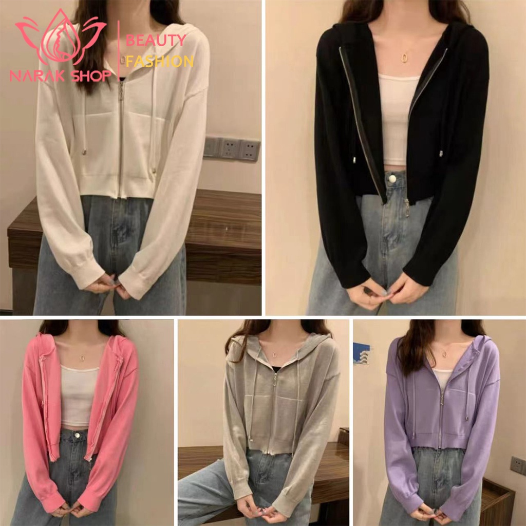 เสื้อครอปท็อปแขนยาวลําลอง มีฮู้ด เข้ารูป สีขาว แบบเรียบง่าย แฟชั่น