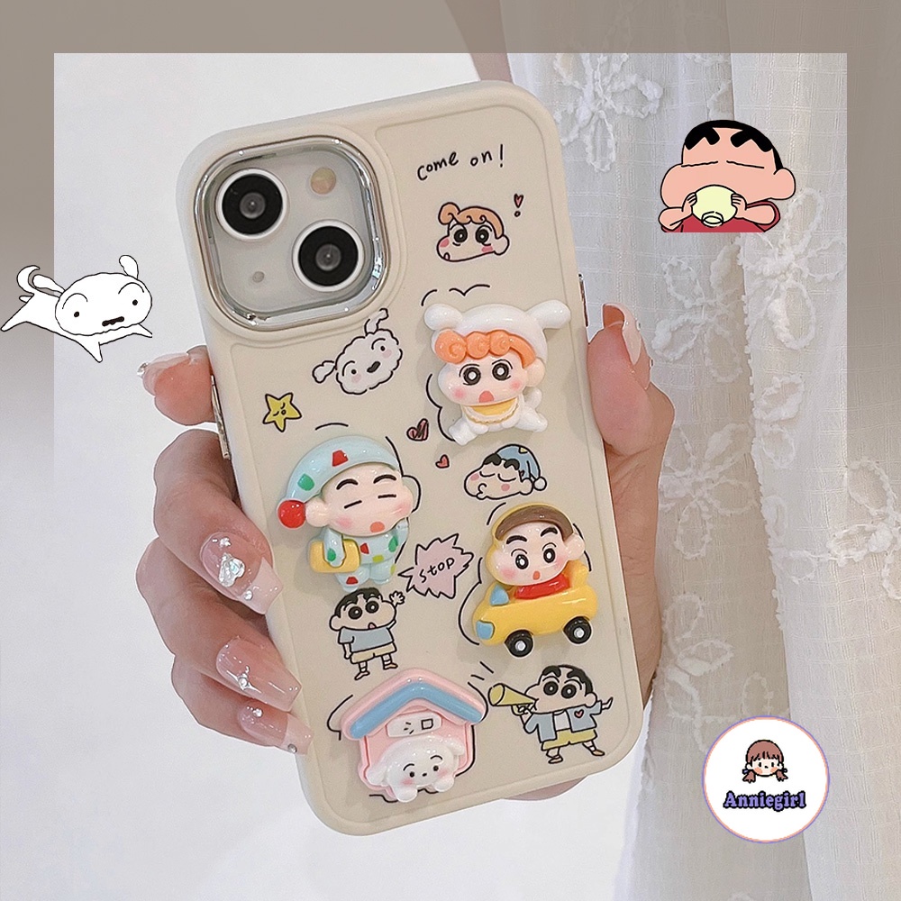 เคสโทรศัพท์มือถือ แบบนิ่ม ป้องกันรอยขีดข่วน ลายการ์ตูนชินจัง 3 มิติ สําหรับ Iphone 11 15 16 Pro MAX 12 14 13 Promax XS MAX XR 7 8Plus