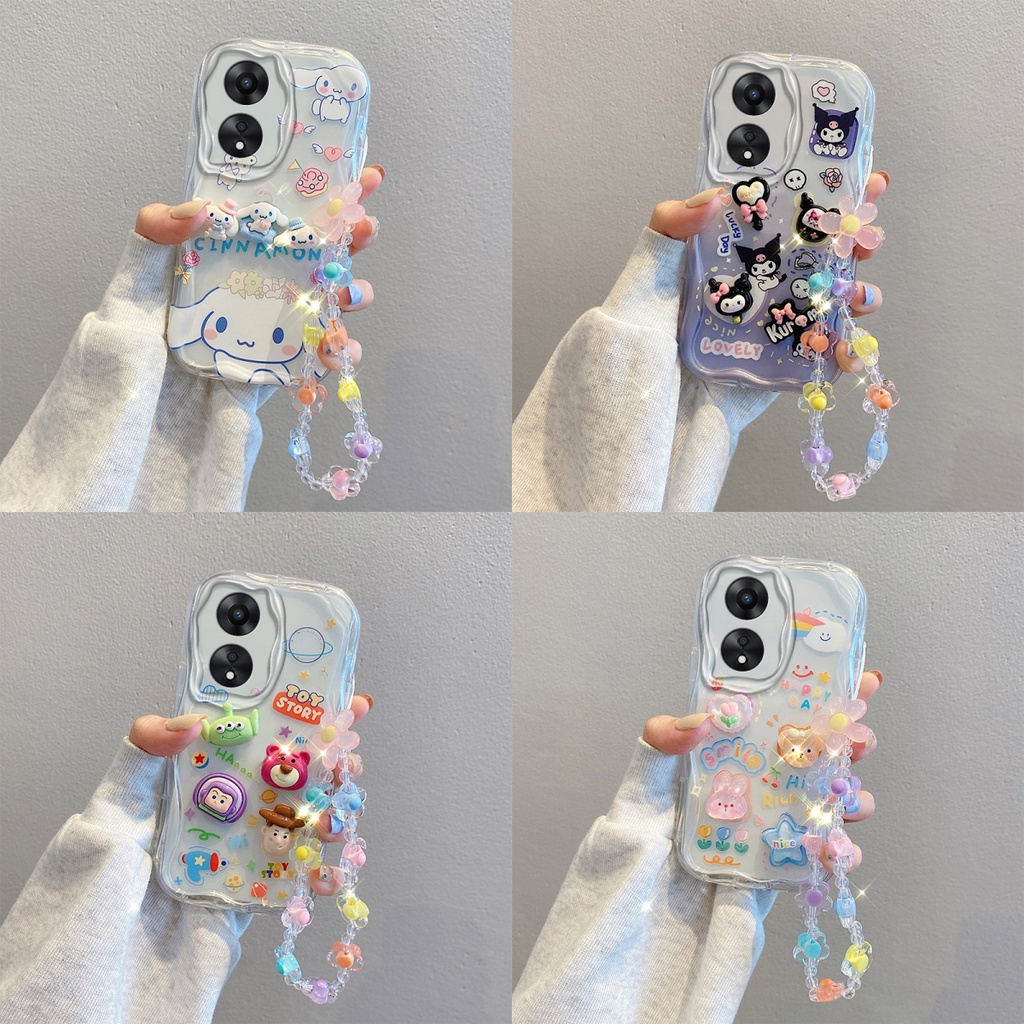 เคส Oppo A18 A38 ตุ๊กตาสามมิติน่ารัก + สร้อยข้อมือดอกไม้ กรณีโทรศัพท์มือถือ TY5