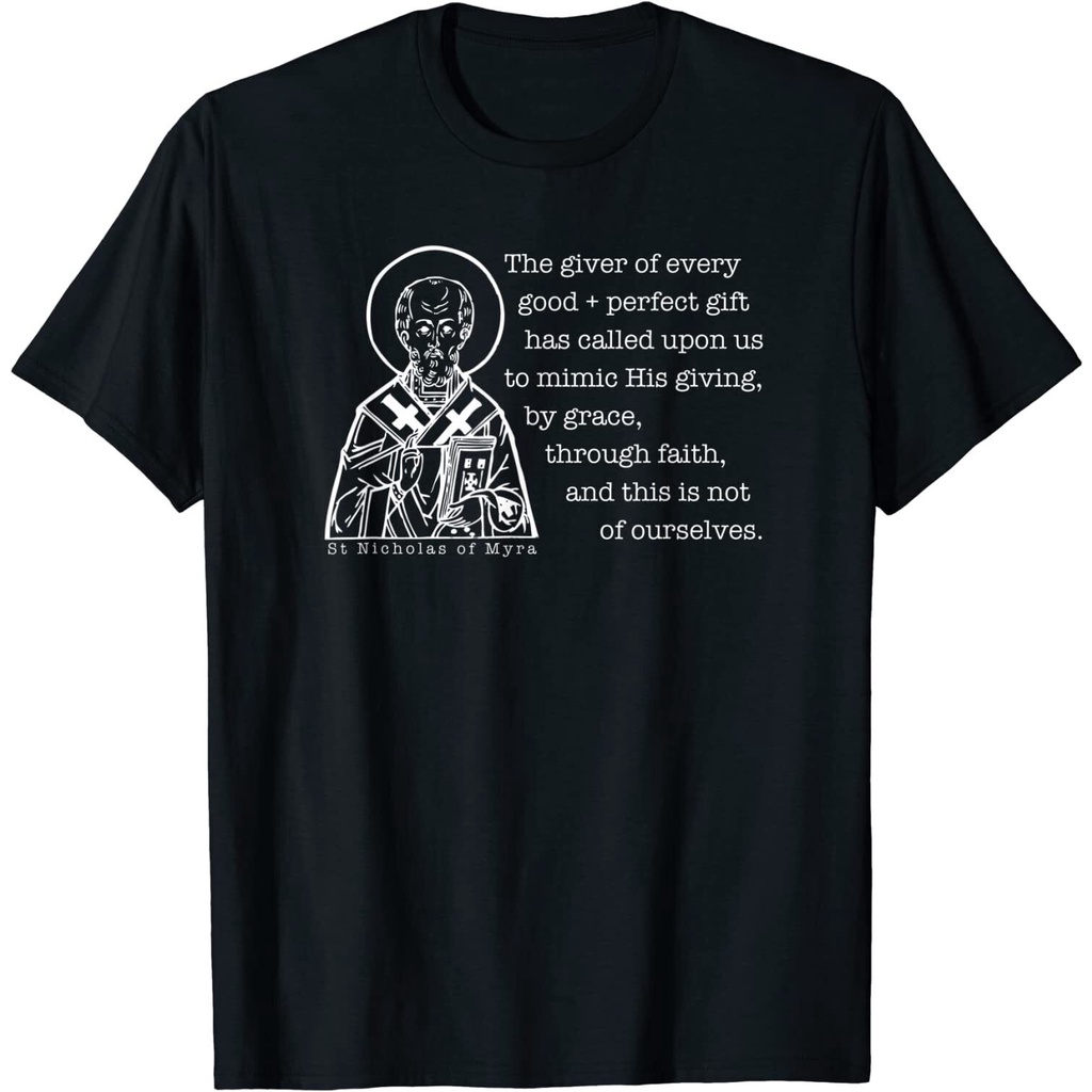 เซนต์. Nicholas Orthodox Saint Icon Church Quote เสื้อยืดแฟชั่นผู้ชาย