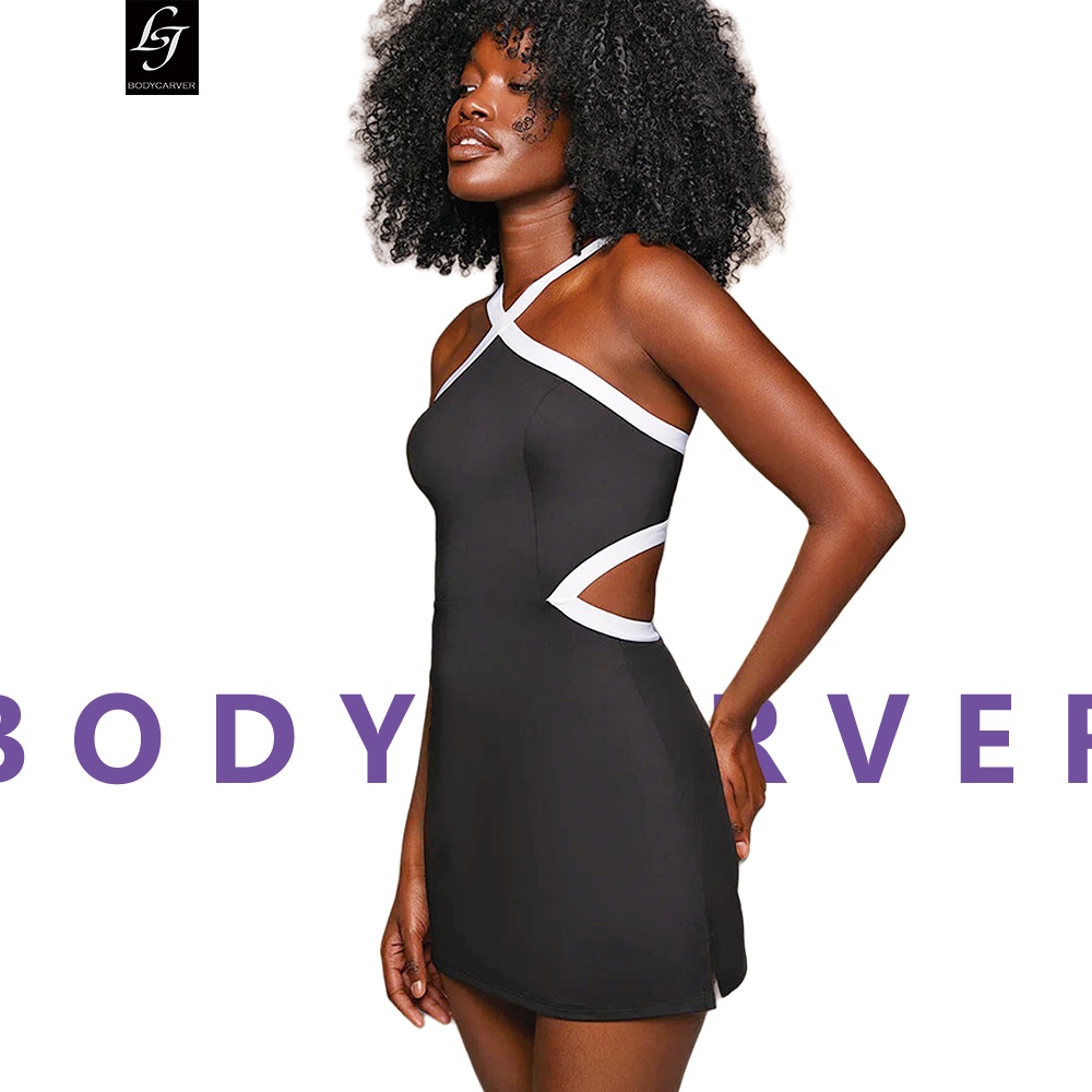 Bodycarver OOTD ชุดกีฬาผู้หญิง ดีไซน์ใหม่ สบาย ชุดเทนนิส ลําลอง พร้อมกางเกงขาสั้น และแผ่นรองหน้าอก เข็มขัดน้ําค้าง แผ่นรองหน้าอก วันพีช เทนนิส กระโปรง