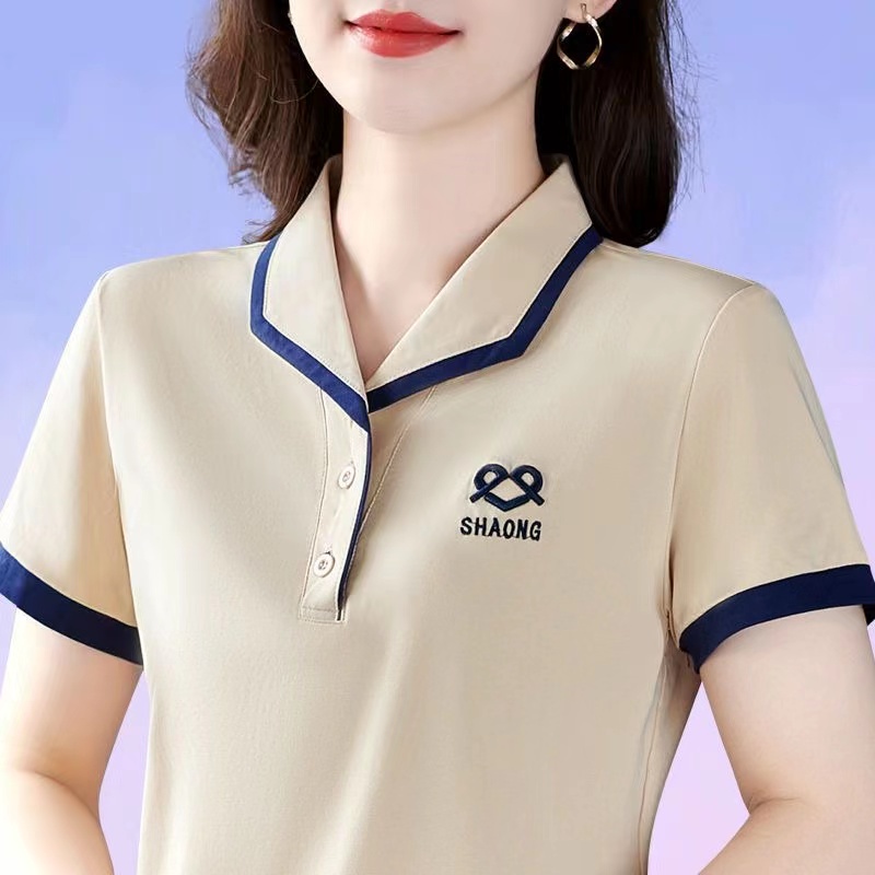 100% เสื้อยืดโปโล คอปก แขนสั้น ทรงหลวม สีพื้น แฟชั่นฤดูร้อน สําหรับผู้หญิง 2022