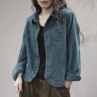 เสื้อแจ็กเก็ตคาร์ดิแกนแขนยาว ผ้าลูกฟูก ทรงหลวม เข้ากับทุกการแต่งกาย สไตล์ตะวันตก แฟชั่นฤดูใบไม้ร่วง สําหรับผู้หญิง