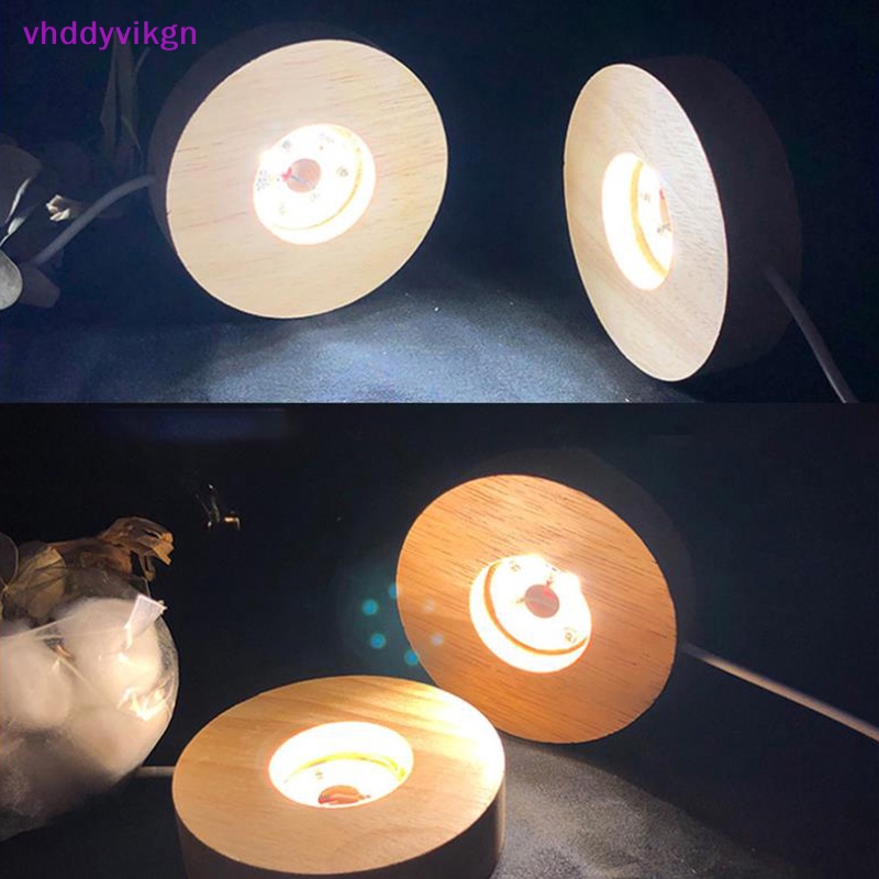 Vhdd ฐานไฟไม้ ทรงกลม USB พร้อมสวิตช์ไฟ LED สําหรับตกแต่งบ้าน