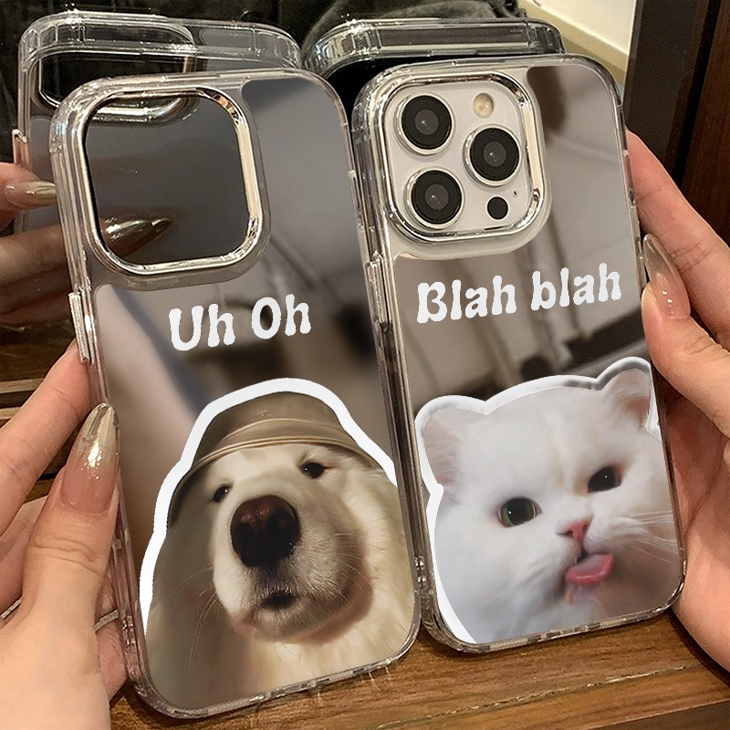 เคสไอโฟน 16/15/14/13/12/11 Pro max กระจกแมวและสุนัขตลกๆ ขอบเหลี่ยม Compatible Case iPhone 11,12,13,14,15,16,11PM,12PM,13PM,14PM,15PM,16PM