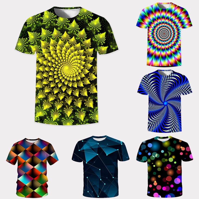 เสื้อยืดสําหรับผู้ชาย 3D พิมพ์ Creative Visual Graph Casual O-คอเสื้อแขนสั้นแฟชั่น Streetwear ขนาดให