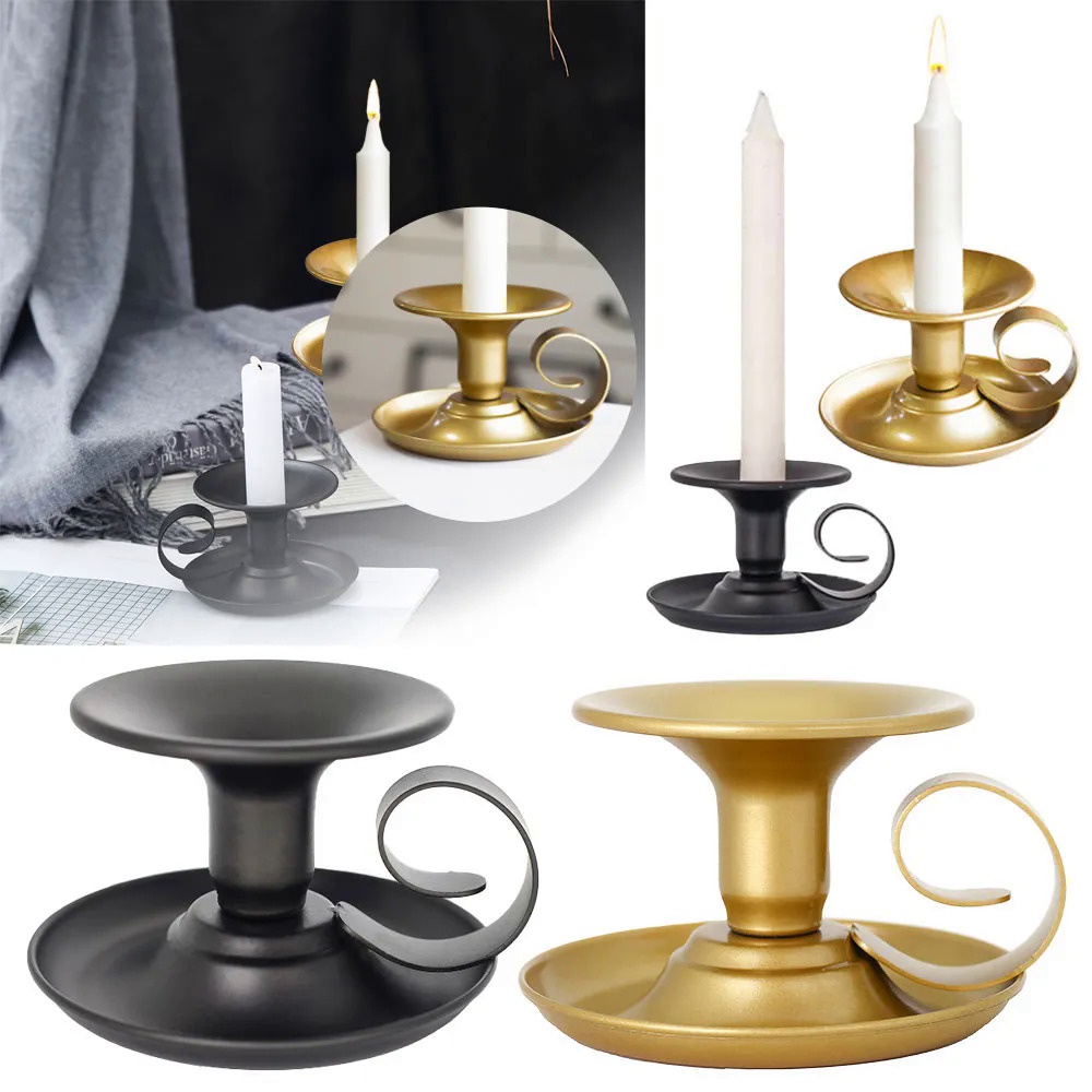 Retro Candle Holder Simple Metal Handheld Candlestick Taper Candle Cup for Tabletop Party Wedding Ch