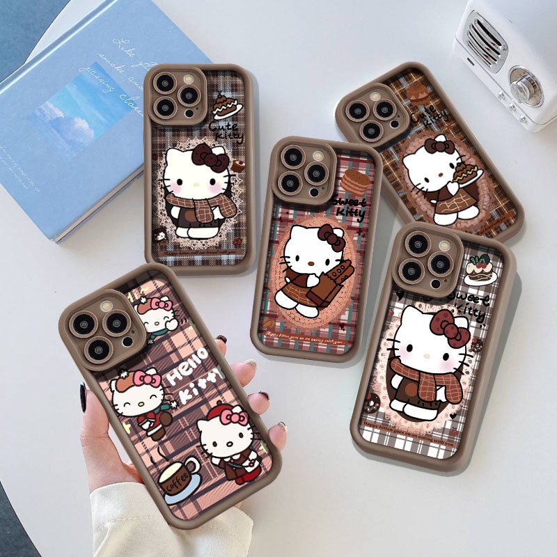 สําหรับ OPPO Reno 4 4F / Reno 5 5K 5F / Reno 6 Casing Stylish New Brown Checkered Coffee Cake Scarf 