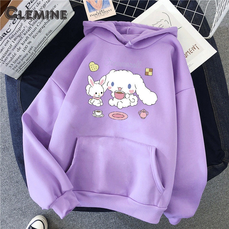 Clemineเสื้อกันหนาวแขนยาว มีฮู้ด ผ้ากํามะหยี่ขนนิ่ม และหนา พิมพ์ลายการ์ตูน สําหรับเด็กผู้หญิง