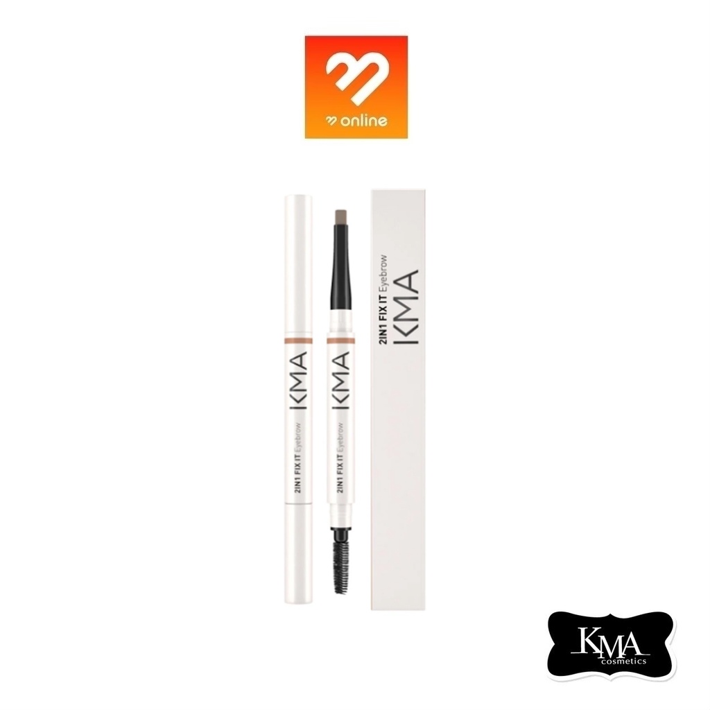 รุ่นใหม่!! KMA 2IN1 FIX IT EYEBROW ดินสอเขียนคิ้ว ติดทน แท่งหมุนแบบออโต้ หัวดินสอปลายแบน