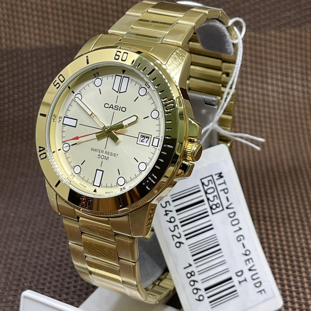 [Original] Casio MTP-VD01G-9E Enticer Analog Gold Color Stainless Steel Date Watch
