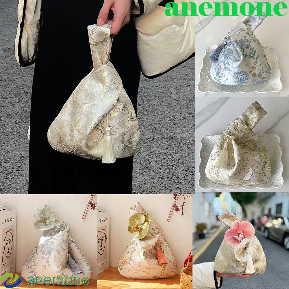Anemone พู่ ผูกปม กระเป๋าข้อมือ หวาน แบบพกพา จี้ดอกไม้ สาว กระเป๋าเก็บอาหารกลางวัน กระเป๋าอารมณ์ กี่เพ้า อุปกรณ์เสริม