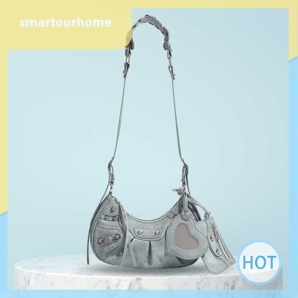[smartourhome.th] กรุงเทพฯ มีสินค้าในสต็อก🚚 Rivet Shoulder Bag Punk Style Half Moon Bag Fashion Handbag for Women and Girls