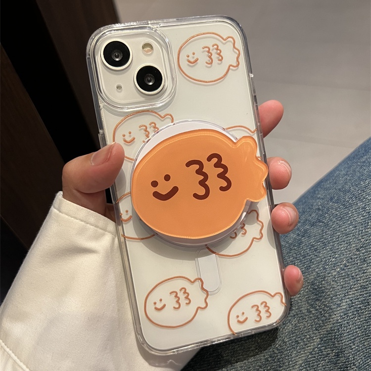 Aiperke เคสโทรศัพท์มือถือแบบแข็ง ขอบนิ่ม ลายการ์ตูนปลากะพงน่ารัก พร้อมที่ตั้งวางแม่เหล็ก สําหรับ iPhone 15 14 13 12 11 14 ProMax 14 Pro 13 ProMax 12 Pro