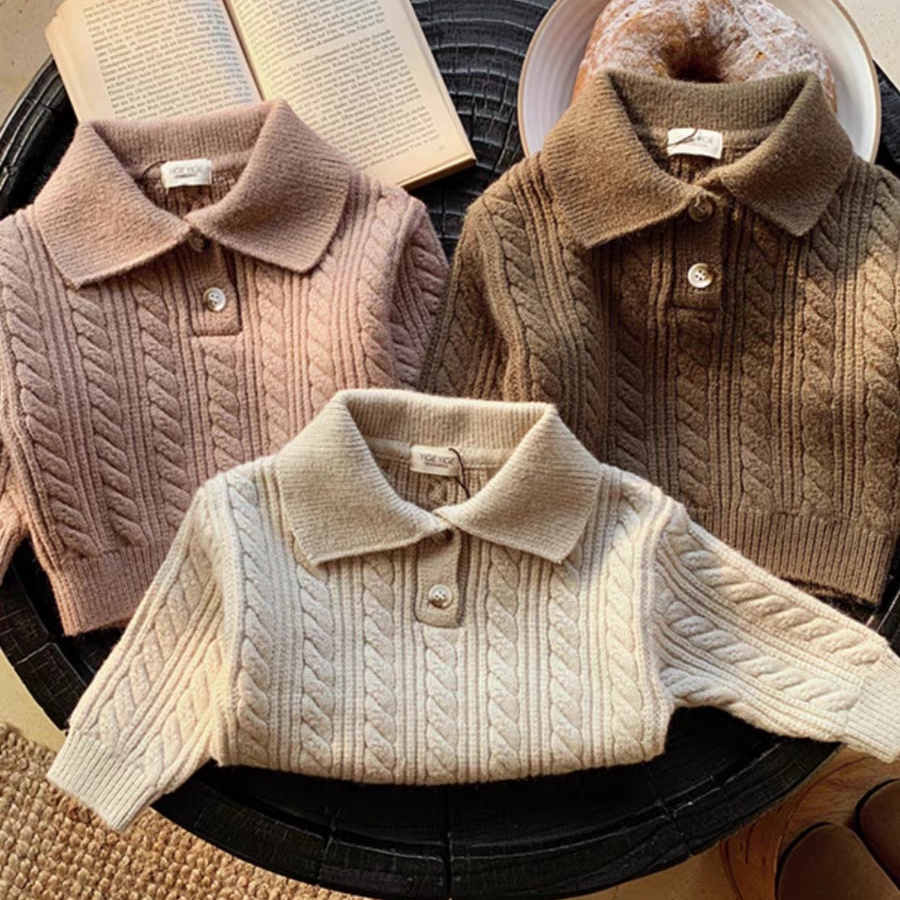 เสื้อกันหนาว คอปก ผ้าถัก ให้ความอบอุ่น สไตล์เกาหลี สามสี สําหรับเด็กทารกแรกเกิด ผู้ชาย และเด็กผู้หญิง อายุ 0-3 ปี