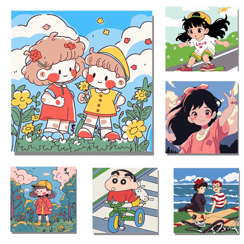พร้อมส่งงงงค่า ระบายสีตามตัวเลข DiY ภาพวาดสีน้ำมันดิจิตอลใส่กรอบ20x20cm ของขวัญที่ดีที่สุดสำหรับเด็ก