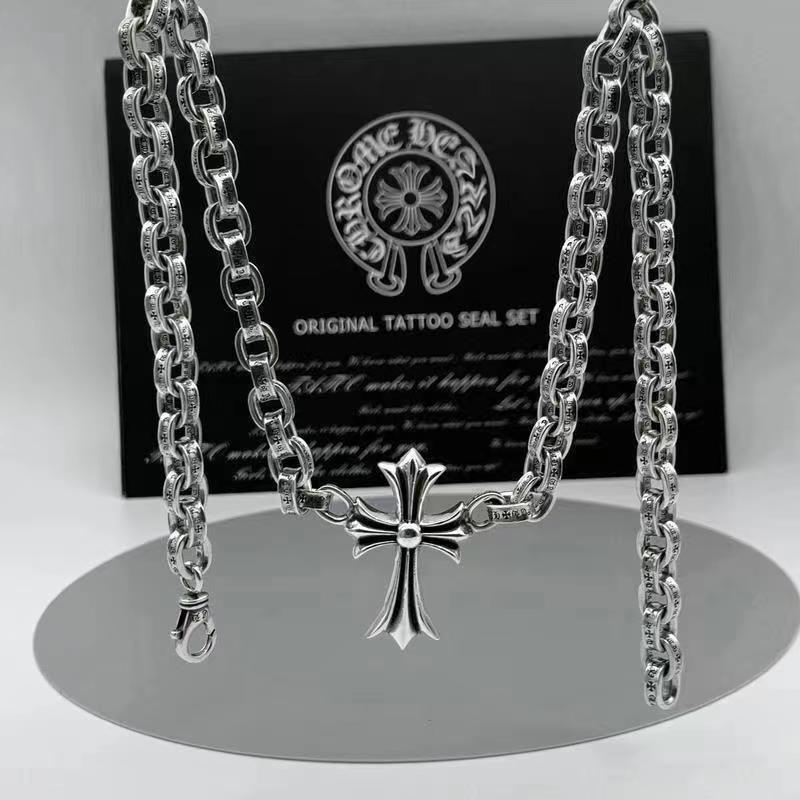 CHROME HEARTS สร้อยคอโซ่โครเมี่ยม จี้ไม้กางเขนตัวอักษร HEARTS สไตล์เรโทร