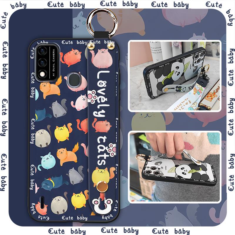 Shockproof Anti-knock Phone Case For Itel A48 Cute protective Silicone Cartoon Wristband Durable Back Cover Waterproof