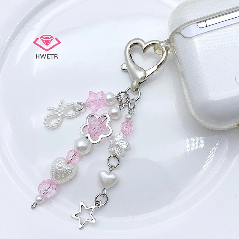 HWETR Pearl Bow โทรศัพท์จี้ Sweet Love ดอกไม้หูฟังเชือกกระเป๋าเป้สะพายหลัง Ch กระเป๋าอุปกรณ์ตกแต่งใหม่