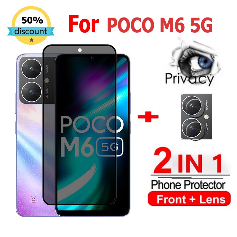 2 in 1 ฟิล์ม POCO M6 Pro 5G ฟิล์มกระจกนิรภัยกันรอยหน้าจอ กันแอบมอง เพื่อความเป็นส่วนตัว สําหรับ Xiaomi 14 13T 13 Pro Ultra Redmi 13C 12C 12 A2 A1 Plus POCO M5s C65 M6 X6 5G ฟิล์มกันรอย ฟิล์มกล้อง
