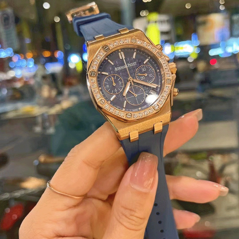 AP_Men คุณภาพสูง⌚ สายเหล็กนาฬิกาคู่ผู้หญิงหรูหรายางแบรนด์แฟชั่นธุรกิจนาฬิกาควอทซ์ Jam tangan lelaki Perempuan Wanita