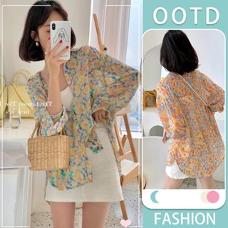 mimni&didi.#เสื้อเชิ้ตแขนยาวลายดอกน่ารัก เสื้อแฟชั่นสตรีเกาห…