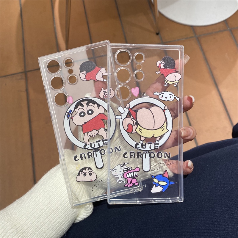เคสโทรศัพท์มือถือ ซิลิโคน แม่เหล็ก ลายการ์ตูนชินจัง สําหรับ Samsung S23 Ultra S24 S20 S21 S22 Note 20 10 Plus