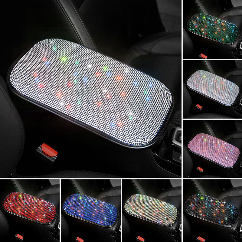New styles Diamond-Embedded Car Armrest Box Cushion Universal Interior Central Armrest Box Protective Pad Thickened Armrest Cover Protective Pad Fashionable car interior 7eEF