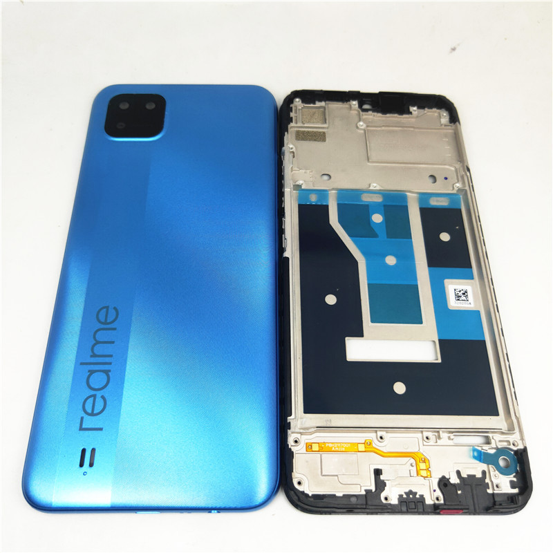กรณีเต็มรูปแบบสําหรับOppo Realme C11 2021 RMX3231 กรอบกลาง + ฝาหลังแบตเตอรี่แผงประตูกรณีอะไหล่ซ่อม