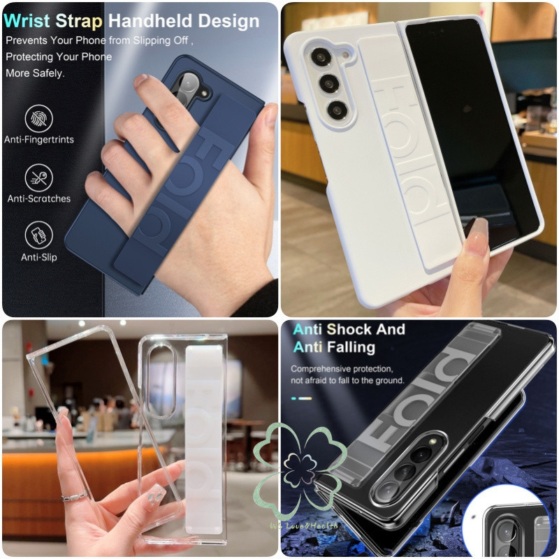 Slim กันกระแทกเคสโทรศัพท์สําหรับ Samsung Galaxy Z พับ 7 Z พับ 6 Z พับ 5 ปลอกใสรูปแบบตัวอักษรสายรัดข้อมือยืดหยุ่น