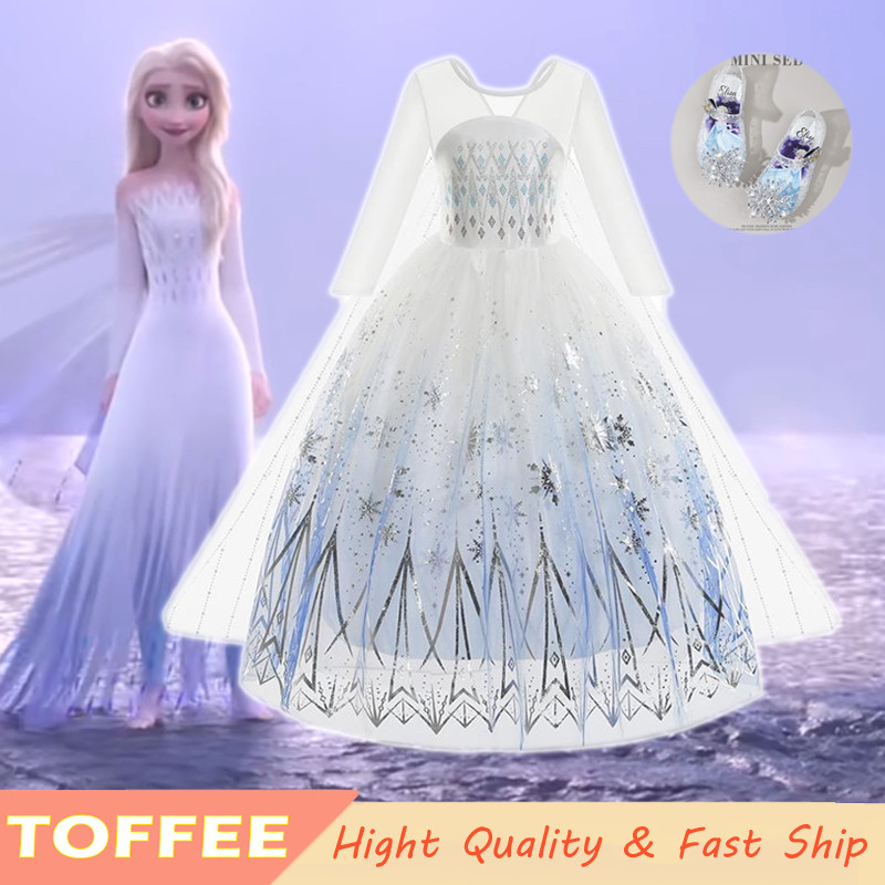 แช่แข็งเอลซาชุดสําหรับเด็กทารกแขนยาวสีขาวชุดคริสต์มาสที่มีตาข่ายเคปปาร์ตี้ฮาโลวีนประสิทธิภาพชุด