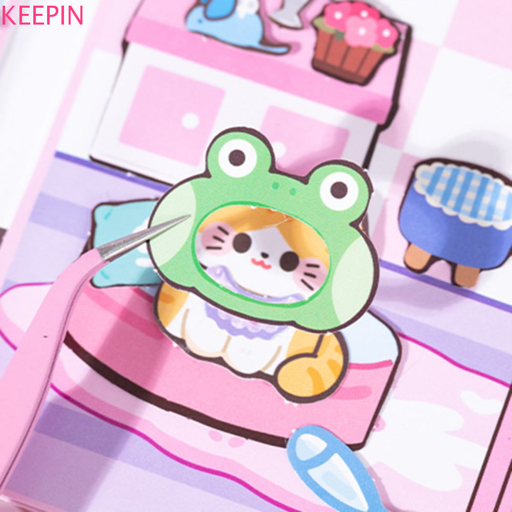 Keepin Magnetic Quiet Book, Montessori Handmade Cat สติกเกอร์หนังสือ,เกมการฝึกอบรมการ์ตูนกระดาษ Hand Ledger DIY เด็ก Busy Book ของเล่นของขวัญวันเกิด