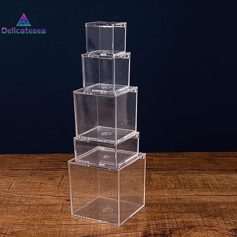 [Delicatesea] กล่องลูกบาศก์สี่เหลี่ยมอะคริลิคใสพร้อมฝาปิด/กล่องขนมที่ทนทาน / ภาชนะจัดระเบียบเคสใสแบบใช้คู่ใหม่