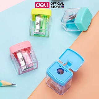 กบเหลาดินสอ 1 รู Deli รุ่น E0574 ดีไซน์มินิมอล สำหรับเหลาดินสอ ดินสอไม้ (คละสี / จำหน่าย 1 / 4 ชิ้น)