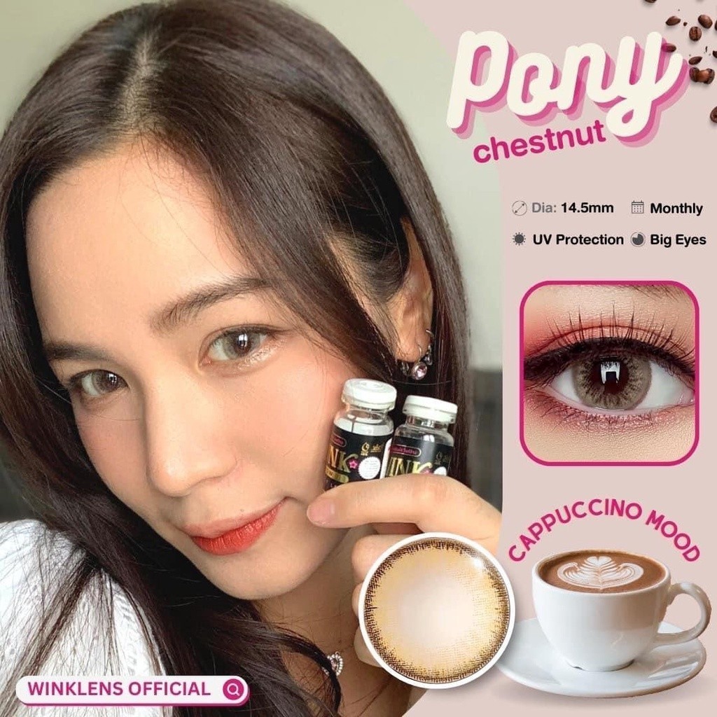 คอนแทคเลนส์(บิ๊กอาย)🔥Pony🔥(Wink) สี : Chestnut / Gray รายเดือน มีค่าสายตา