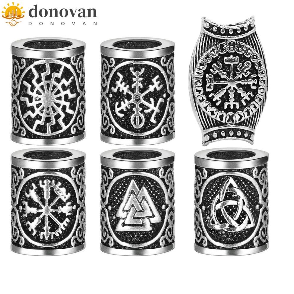 Dodonvan 6 ชิ้น/เซ็ตผม Braid Beard, TIWAZ TYR Sol Rune Charms Viking Runes ลูกปัด, Odal Futhark Rune