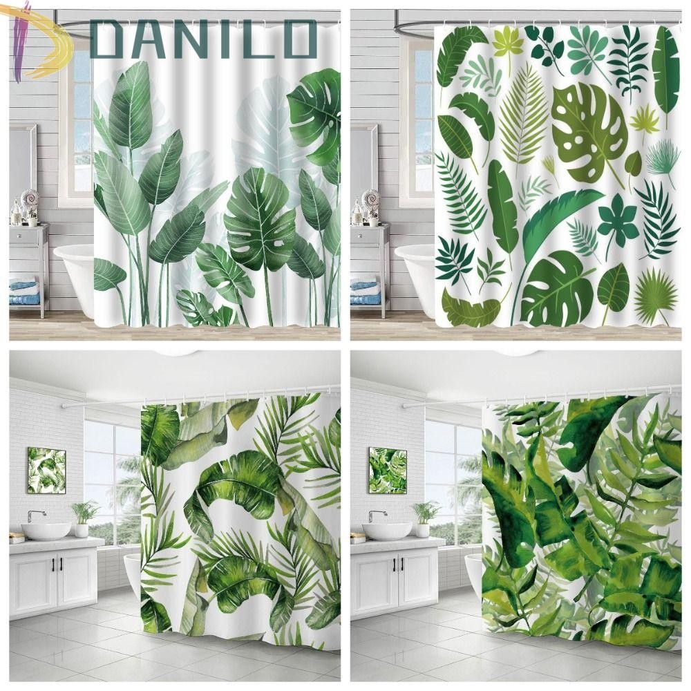 Danillo ผ้าม่านอาบน้ํา, Tropical Greenery Leaf Washable กันน้ําผ้าม่านอาบน้ํา,โพลีเอสเตอร์ Nodic สไตล์ 71x71in Quick-Drying Partition ผ้าม่านห้องน้ํา