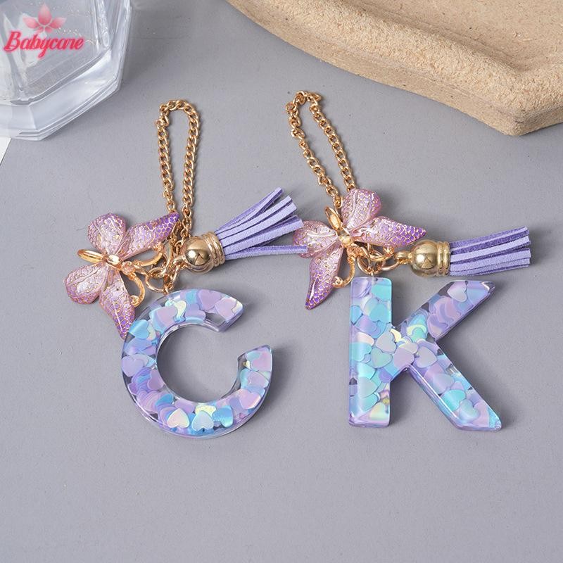 Byce> AZ Letter Charms ผีเสื้อสีม่วง sel เริ่มต้นพวงกุญแจกระเป๋าจี้ส่วนบุคคล Charm ถ้วยน้ําอุปกรณ์เสริมใหม่