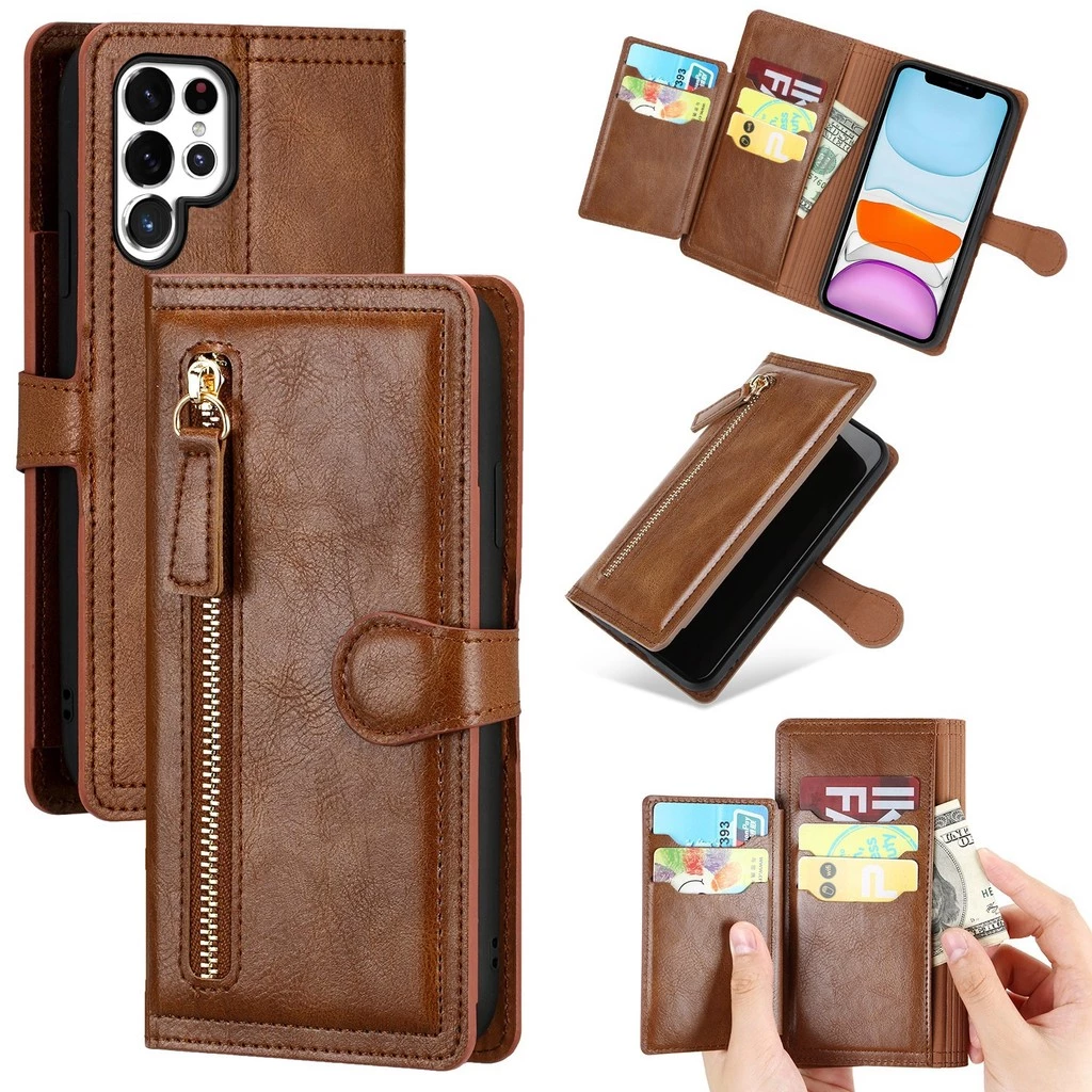SAMSUNG หรูหราหนังซิปกระเป๋าสตางค์สําหรับsamsung S25 S24 S23 S22 S21 S20 S10 Plus Ultra Note 10 Plus 20 Ultra S20 S23FEผู้ถือบัตรฝาครอบ
