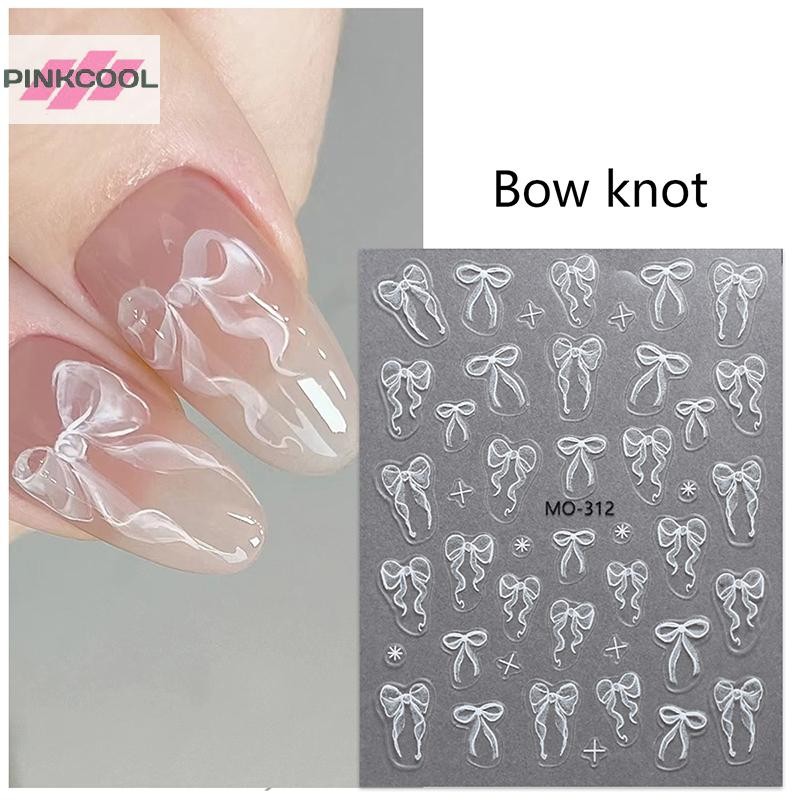 Pinkcool 1 แผ่นริบบิ้นสีขาว Bowknot 3D นูนบรรเทาตกแต่งเล็บสติกเกอร์เล็บเครื่องมือ Decals ร้อน ราคา ถูกที่สุด ดีลบีเคเค แกลเลอรีภาพที่ 3