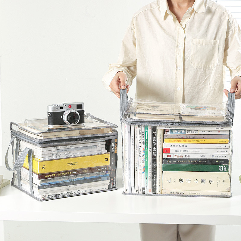 Book Storage Bag Folding Book Pouch Waterproof PVC Transparent Tote Bag Zipper Stackable