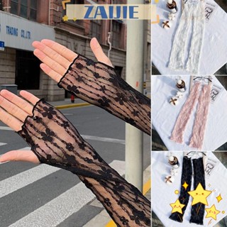 Zaijie24 ถุงมือลูกไม้ แบบบาง ไร้นิ้ว กันแดด 4 สี แฟชั่นฤดูร้อน 2 คู่