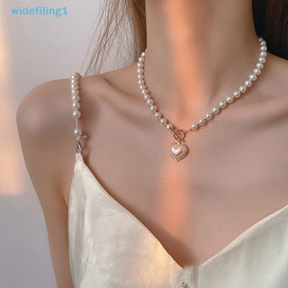 Widefiling1 สร้อยคอโซ่ จี้ลูกปัดไข่มุก หัวใจ เครื่องประดับแฟชั่น สําหรับผู้หญิง