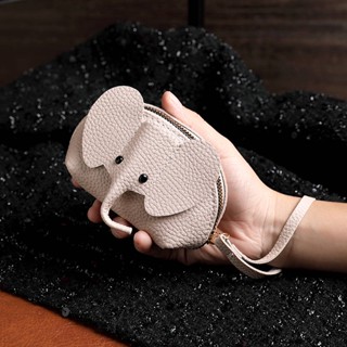 SENSES// Creative Ins Cute Baby Elephant Small Zip Wallet Female Indie Pop Style and Compact Genuine Leather Coin Change Key Lipstick Pack EbmD