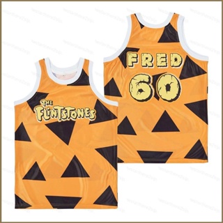 เสื้อกีฬาบาสเก็ตบอล แขนกุด ลายทีม Fred Flintstone QY No.60 พลัสไซซ์ สําหรับผู้ชาย และผู้หญิง