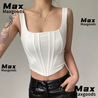 Maxg เสื้อครอปท็อป แขนกุด คอสี่เหลี่ยม เซ็กซี่ แฟชั่นฤดูร้อน