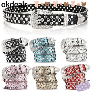 Okdeals เข็มขัดหนัง ประดับเพชร วิบวับ เข้ากับทุกการแต่งกาย ฮิปฮอป โลลิต้า คอสเพลย์ พังก์ วงกางเกง